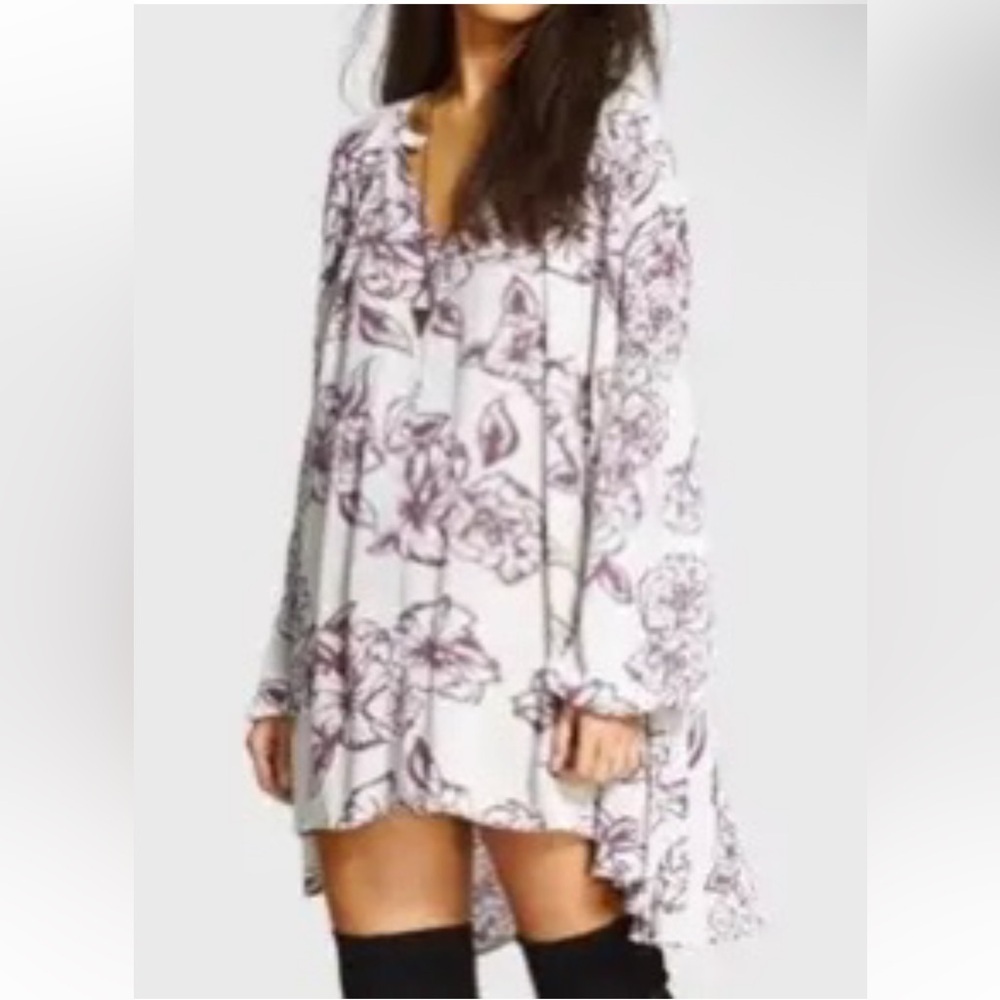 Free People | Lost In You Tunic Dress Floral Size XS Gray Tree Swing Keyhole - Picture 7 of 9